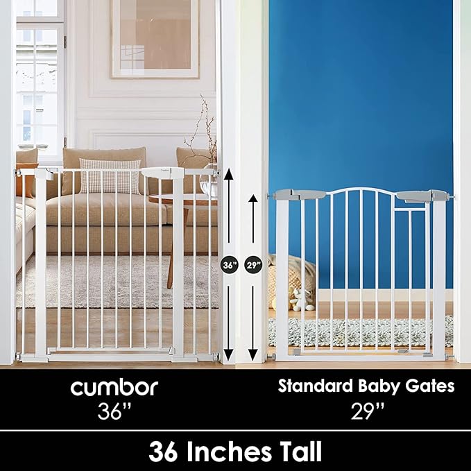 Cumbor 36" Extra Tall Baby Gate for Dogs and Kids with Wide 2-Way Door, 29.7-40.6" Width, and Auto Close Personal Safety for Babies and Pets, Fits Doorways, Stairs, and Entryways-PawvioPets