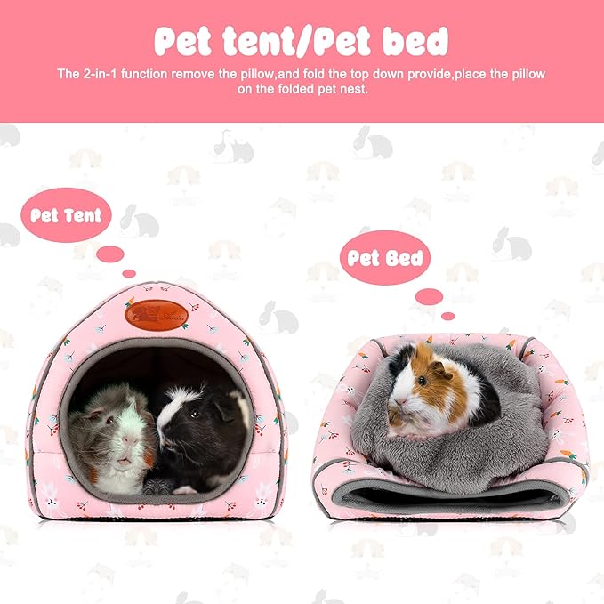 BWOGUE Guinea Pig Bed Large Hide-Out Cozy House Bed for Rabbits Ferret Chinchilla Bearded Dragon Winter Warm Cage Nest Hamster Accessories Cute Bunny and Carrot Pattern-PawvioPets