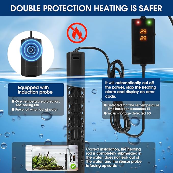 800w Aquarium Heater, Submersible Fish Tank Heater,Intelligent Frequency Conversion with Over-Temperature Protection and Automatic Power-Off When Leaving Water for-PawvioPets