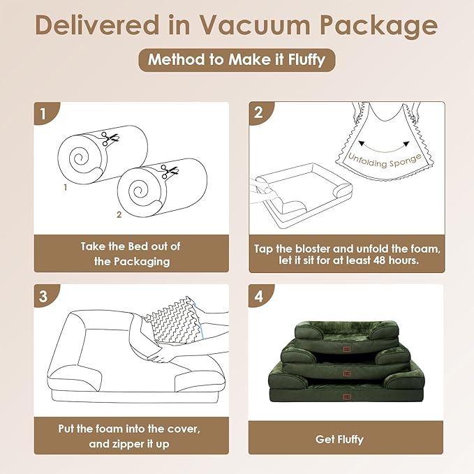 EHEYCIGA Orthopedic Dog Bed for Small Dogs, Waterproof Memory Foam Small Dog Beds with Sides, Non-Slip Bottom and Egg-Crate Foam Medium Pet Couch Bed with Washable Removable Cover, Dark Green-PawvioPets