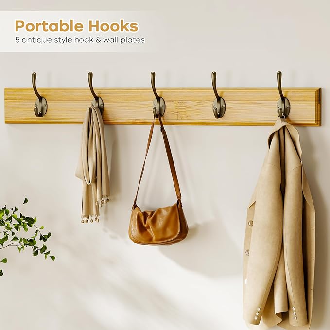 Coat Rack Shoe Bench Set, Bamboo Shoe Storage Bench with Seat Cushion & 5 Hooks, Hall Tree Entryway Bench with Lift Top Hidden Storage, 35.4" W x 12.6" D x 19.7" H, for Entryway, Living Room, Bedroom-PawvioPets