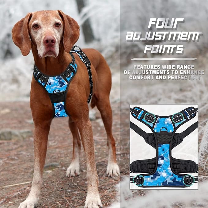 BARKBAY No Pull Dog Harness Front Clip Heavy Duty Reflective Easy Control Handle for Large Dog Walking(Blue camo,M)-PawvioPets