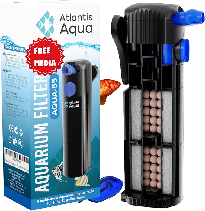 20 Gallon Fish Tank Filter up to 55 Gallons | Quiet Fish Tank Filter | Crystal Clear Water | Turtle Tank Filter | Submersible Aquarium Filter, Filter for Fish Tank, 50 Gallon Fish Tank Filter-PawvioPets