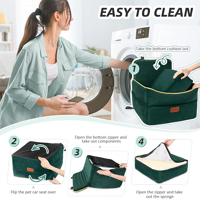 Dog Car Seat for Small Medium Dogs, Memory Foam Puppy Dog Booster Seat with Thick Cushion for Dogs Under 35lbs, Detachable Washable Pet Car Seat Travel Bed with Storage Pockets,2 Safety Belts-PawvioPets