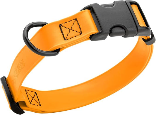 Dogline Biothane Waterproof Dog Collar with Quick Release Buckle Strong Coated Nylon Webbing with Odor- Proof for Easy Care Easy to Clean Fits Small Medium Large Dogs, Tangerine Orange 3/4" W 12-19" L-PawvioPets