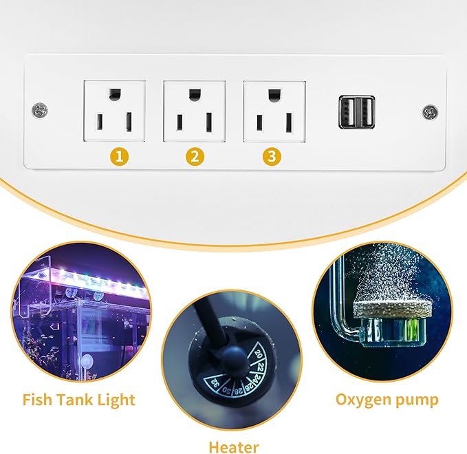 DWVO 75-120 Gallon Aquarium Stand with Power Outlet & LED Light, Cabinet for Accessories Storage - Heavy Duty Metal Fish Tank Stand Suitable for Turtle Tank, Reptile Terrarium, 2000LBS Capacity, White-PawvioPets