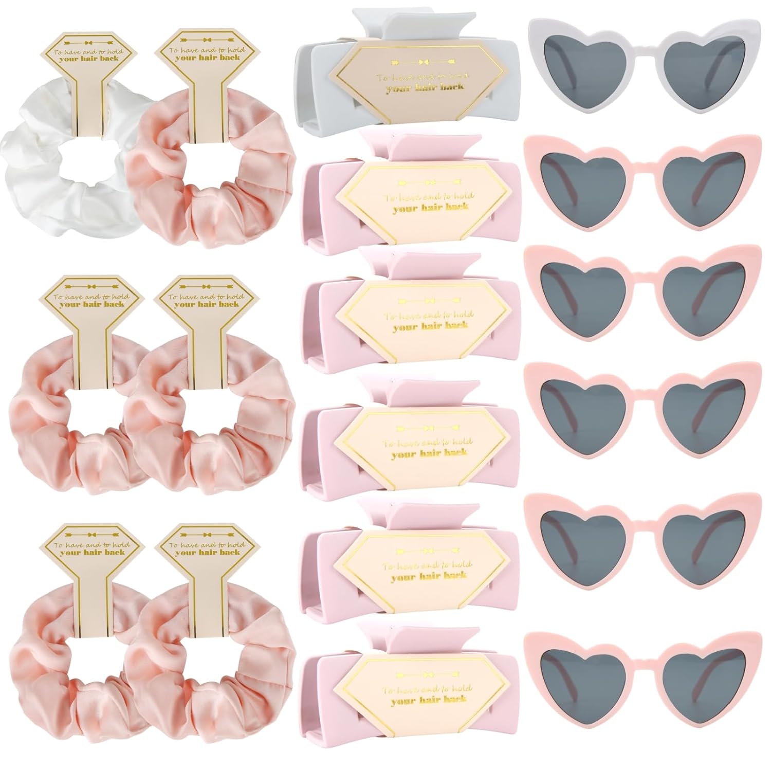 Bridesmaid Scrunchies Proposal Gifts Bachelorette Hair Claws Clips Girls heart sunglasses for Wedding Party Favors (White,lightpink 18pcs)