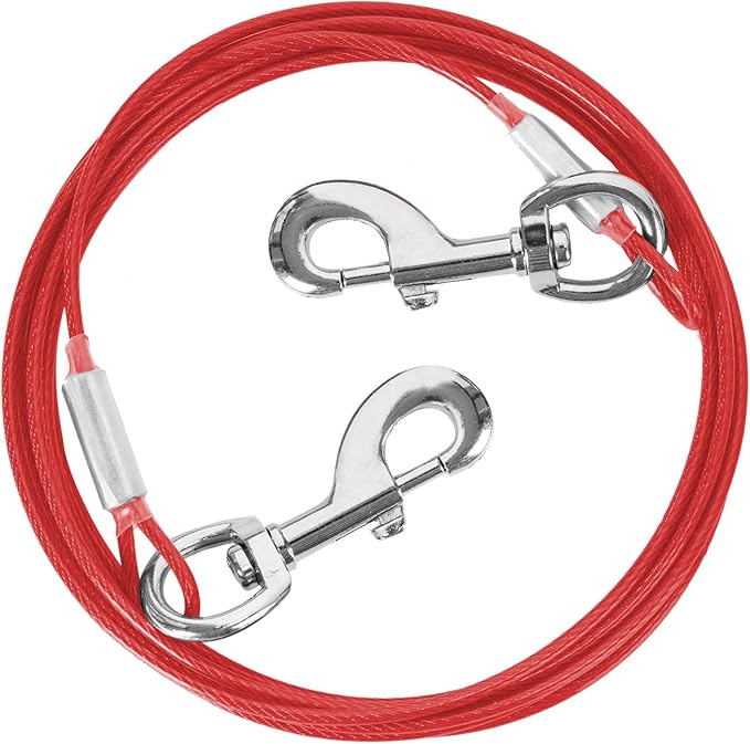 10FT Heavy Duty Dog Tie Out Cable for Large Dogs up to 125lbs, Durable Runner Tether Line (Red)-PawvioPets