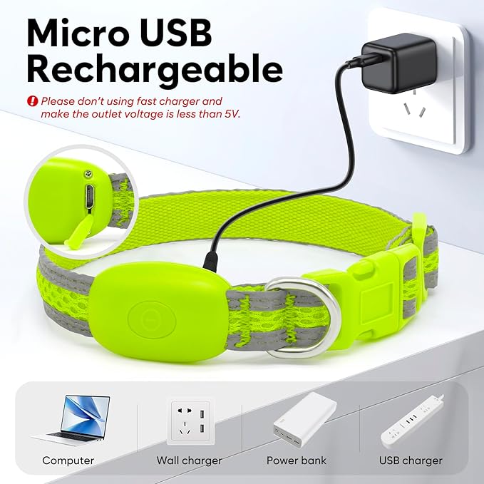 Flashseen LED Cat Collar,Light Up Dog Collar Rechargeable, Dog Lights for Night Walking, Comfortable Soft Mesh Pet Collar Adjustable for Cats Puppy and Small Dogs(Neon Green, XS)-PawvioPets