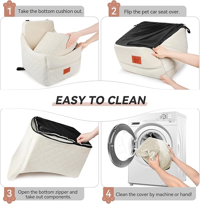 Dog Car Seat for Small/Medium Dogs, Dog Booster Car Seats with Thick Cushion for Dogs Under 35lbs, Detachable Washable Pet Carseat with Storage Pockets, 2 Safety Belts(Beige)-PawvioPets