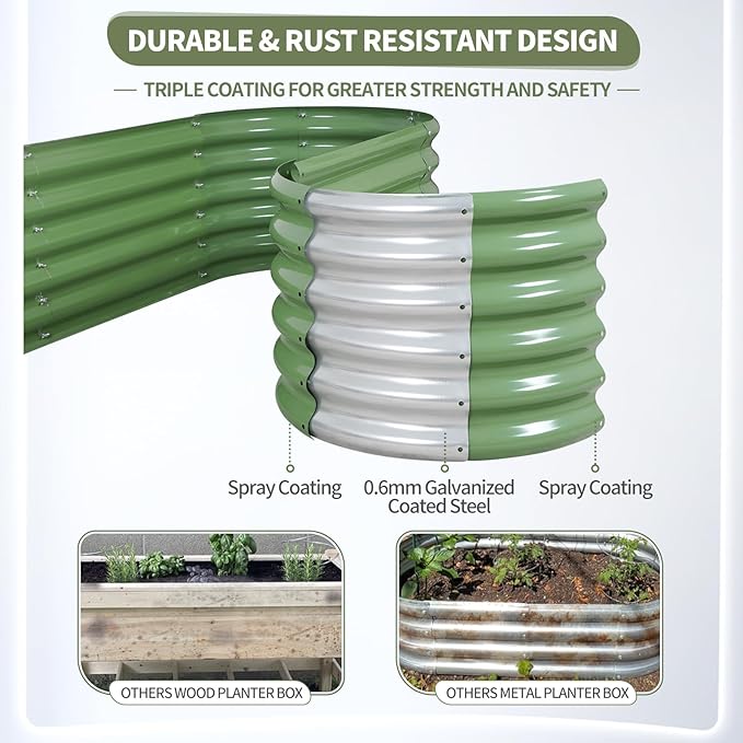 Galvanized Raised Garden Bed Outdoor- Raised Beds for Gardening| Metal Planter Box, Steel Raised Garden Bed Kit with Safety Edging and Gloves for Vegetables, Flower, Herbs (6x2x1.4FT, Green)-PawvioPets