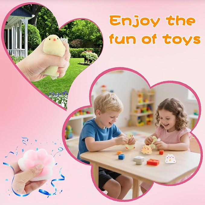 6 Pcs Taba Squishy , Kit Squeeze Toy ,Include Squishies( 2 Cat Paws & 2 Chick,2 Hamster), Soft Stress Relief Squeeze Toy,tress Relief Sensory Toy-PawvioPets