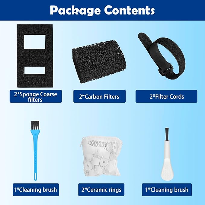 Filter Media Replacement Compatible with Fluval SPEC, EVO, Betta and Flex Desktop Aquarium, Includes 2 Carbon Filter Refills, 2 Foam Filter A1376, 2 Ceramic Rings and 2 Filter Cord-PawvioPets