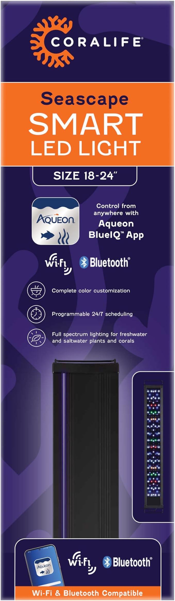 Coralife Fish Tank Aquarium Seascape WiFi/Bluetooth Smart LED Light Fixture, 18-24"-PawvioPets