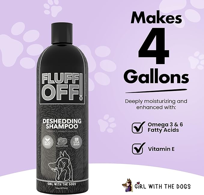 Fluff Off! by Girl With The Dogs, Natural Deshedding Dog & Cat Shampoo, 16 Oz, Made in USA, 8 Wks+-PawvioPets