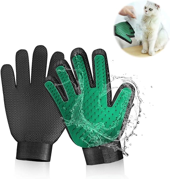 Gentle Deshedding Pet Grooming Mitt - Efficient Hair Remover Brush for Dogs, Cats, Horses with Long & Short Fur (1 Pair)-PawvioPets