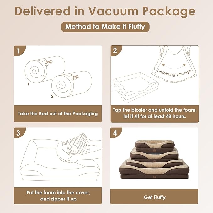 EHEYCIGA Memory Foam Dog Bed for Large Sized, Orthopedic Dog Sofa with Sides and Waterproof Liner, Washable Bolster Pet Bed Couch with Removable Cover, 36x27x7 Inch, Brown-PawvioPets