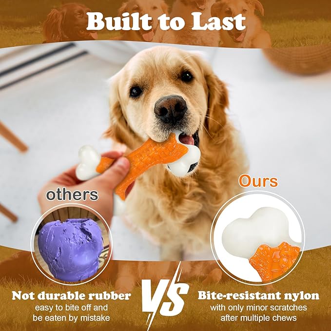 Dog Toys for Aggressive Chewers Large Breed, Tough Bones, Nylon Puppy Teething Chew Toys Medium Dogs, Heavy Duty Peanut Butter Flavor Toys-PawvioPets