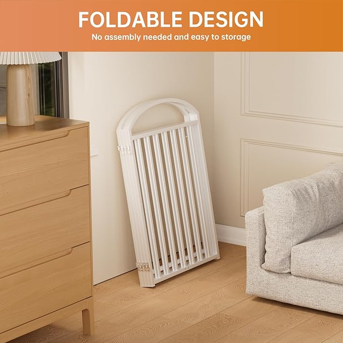 4 Panles Full Matel Freestanding Dog Gates with Door, 96"Extra Wide 32"Tall Free Standing Dog Pet Gate for Indoor & Outdoor. Foldable Pet Fences for Doorways, House, Stairs, Porch, Deck, Yard-PawvioPets