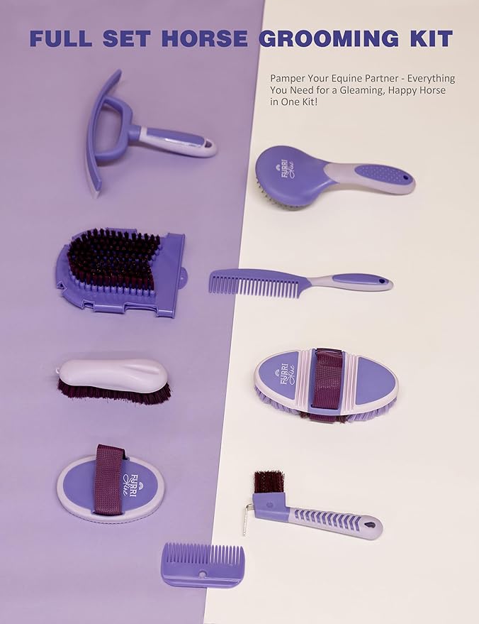 11PCS Horse Grooming Kit Curry Comb Sweat Scraper Horse Bathing Supplies Grooming Tools with Storage Bag Sugar Taro-PawvioPets