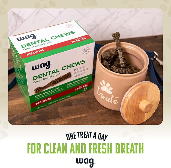 Amazon Brand - Wag Dental Dog Treats to Help Clean Teeth & Freshen Breath Tiny, 2.25 pounds, Unflavored - 130 Count, Pack of 1-PawvioPets