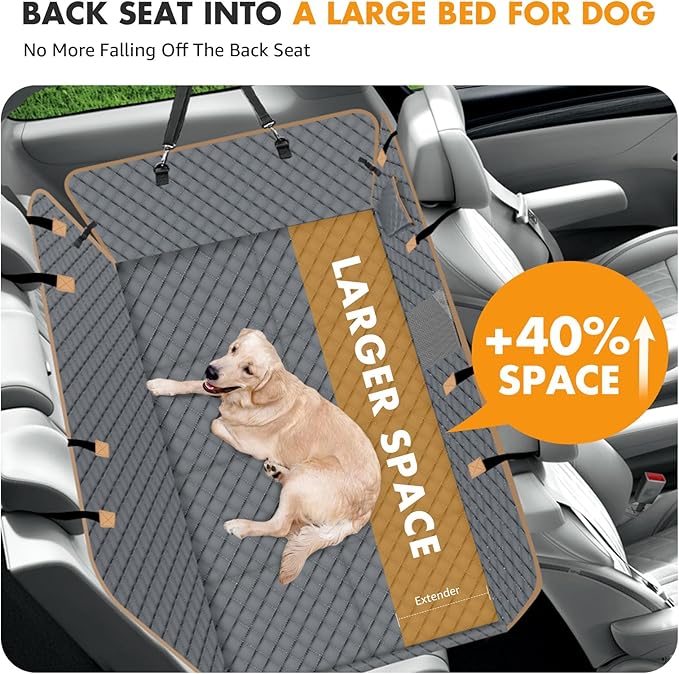 Dog Car Seat Cover for Back Seat, Larger Dog Car Bed Cover with Strong Bottom, Car Back Seat Extender Hammock for Car SUV Truck Grey-PawvioPets
