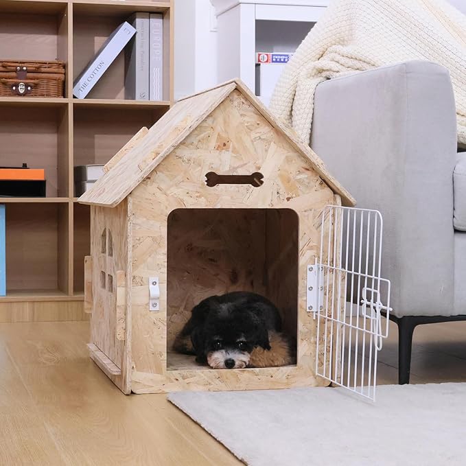 Dog House Indoor for Small Dogs or Cats, Cozy Wooden Design, Small Indoor Bed House, with Air Vents and Elevated Floor Warm Dog Cave-PawvioPets