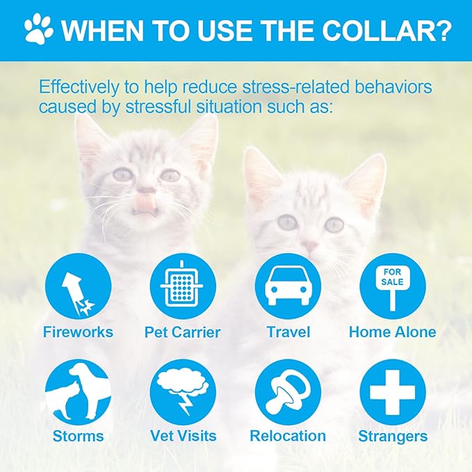 4 Pcs Cat Calming Collar Adjustable Lavender Scent Relaxing Cat Collar with 2 Pendant for Puppies Reduce Stress Aggression Anxious, up to 15 Inches(Blue)-PawvioPets