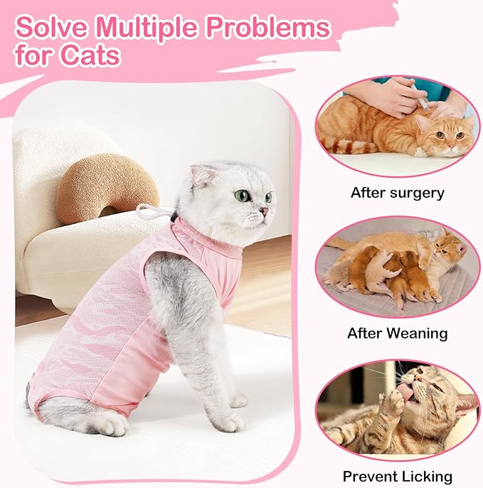 Coppthinktu Cat Recovery Suit Female - Cat Onesie After Surgery, Breathable & Soft Fabric, Adjustable & Easy to Wear, Better Than E-Collar, Easy Litter Box Access, Perfect for Post-Surgery Care-PawvioPets