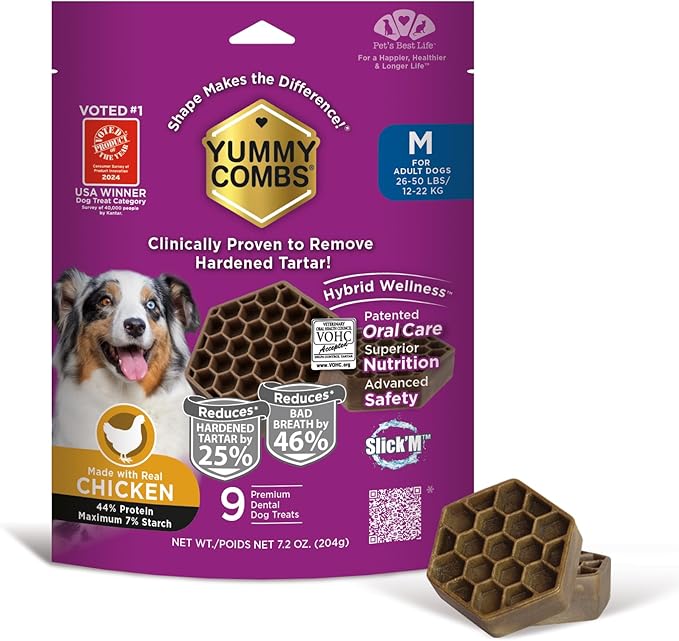 Dog Dental Treats – Vet VOHC Approved, Removes Tartar & Cleans Teeth – Yummy High Protein Chicken Treat for Medium Dogs (Mini Pack, 9 Count)-PawvioPets