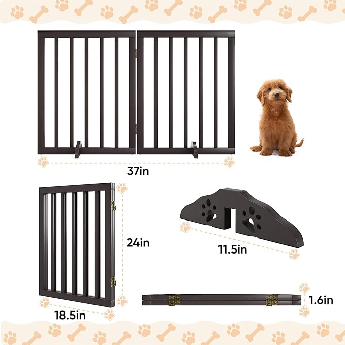 Freestanding Foldable Dog Gate 2 Panel,Fully Assembled Dog Gates for Doorways, Wooden Pet Gates for The House, 24-inch Tall Pet Gate Indoor-PawvioPets