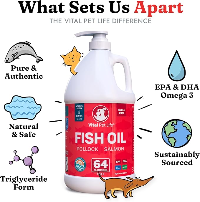 Fish Oil for Dogs - Healthy Skin & Coat, Salmon, Pollock, All Natural Supplement for Pets, Itching Scratching Allergy & Inflammation Defense, Omega 3 EPA DHA, Brain & Heart Health, 64 oz-PawvioPets