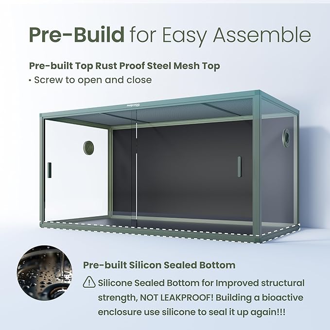 120 Gallon Bearded Dragon Tank,48" x 24" x 24" Reptile Tank with Sliding Door Top Screen Ventilation, Front Opening Reptile Enclosure for Easy Maintenance-PawvioPets