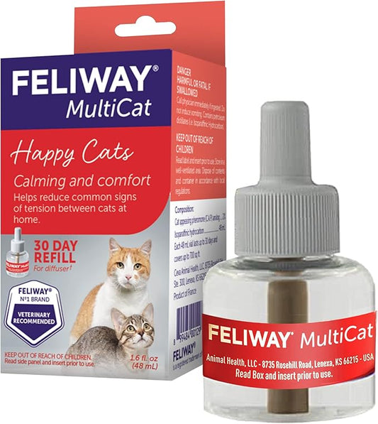 FELIWAY® MultiCat 30 Day Cat Calming Refill for Pheromone Diffuser, 48ml - 1x 30 Day - Helps Reduce Conflicts and Signs of Tension in Multi-Cat Households-PawvioPets