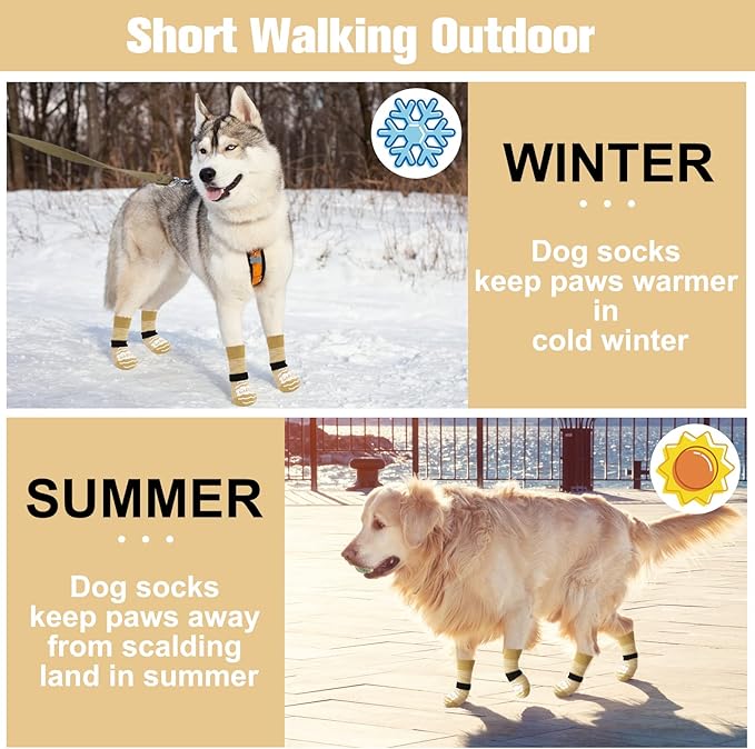 BEAUTYZOO Anti Slip Dog Socks for Small Medium Large Dogs with Grips Straps on Hardwood Floor Protection Wear, Traction Control 3 Pairs Double Side Paw Protector to Prevent Licking for Girl or Boy-PawvioPets