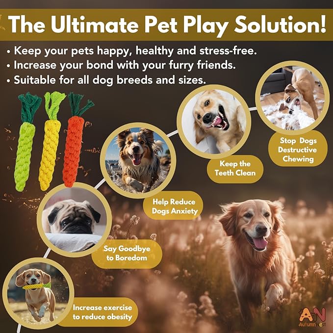 3PCS Mixed Color Woven Pet Rope Toys (Yellow, Green, Orange), Chew Toys for Dogs & Cats, Safe & Durable Braided Rope Toys for Pets-PawvioPets