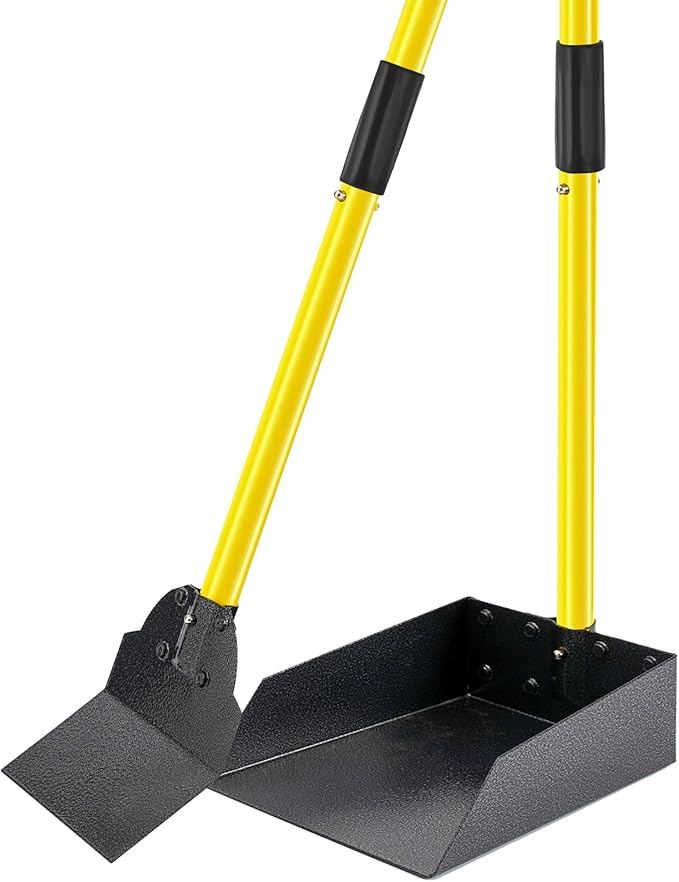 Dog Pooper Scooper,Tray and Spade Set Poop Scooper for Dogs, Adjustable Long Handle Metal Pooper Scooper with Bin for Pet Waste Removal, No Bending Clean Up for Medium and Large Dogs-PawvioPets