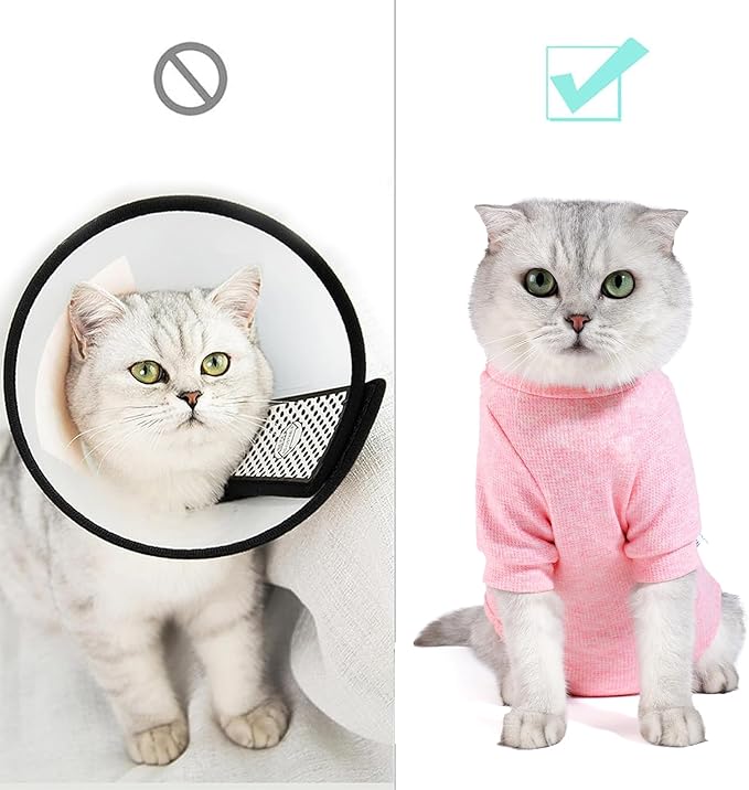 Dotoner Cat Surgery Recovery Suit for Female Male Anti-Licking Pet Surgical Pajamas Long Sleeve Prevent Shedding Cat Spay Recovery Suit&E Collar Alternative Bodysuit for Cats-PawvioPets