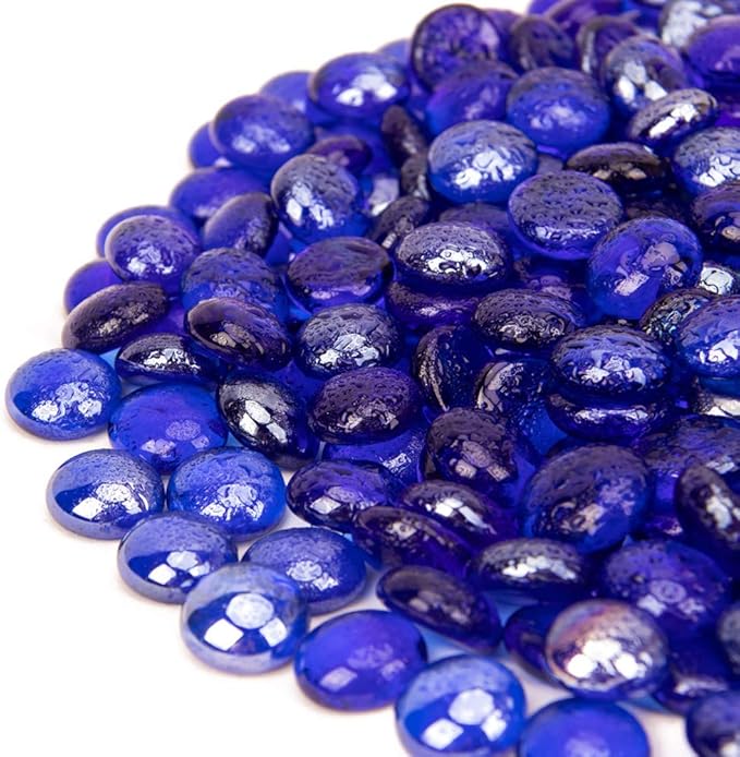 18 LB Fire Glass Beads Fireglass Drops for Gas Fire Pit Fireplace Cobalt Blue Luster Reflective Decorative Glass Gems Rocks Pebbles Stone for Vase Fillers Aquarium Fish Tank Decoration (Cobalt Blue)-PawvioPets