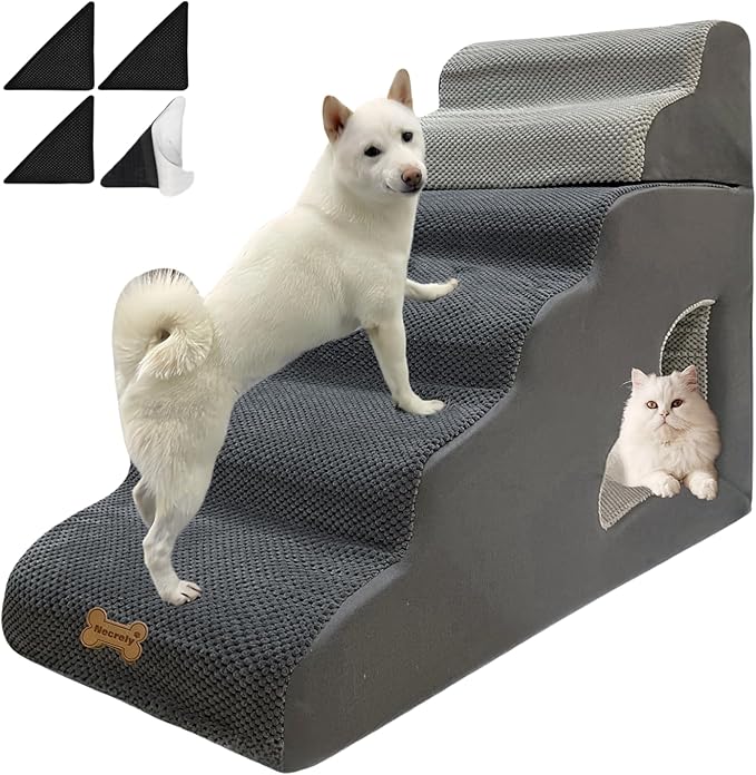 dog stairs for small dogs to 30 inches high beds, 6 step dog ramp stair for 18-36 inches couch-bed,pet stairs for small old meduim large dogs cats,Non-Slip balanced 6 tiers ladder,75 pounds Studry 33D-PawvioPets