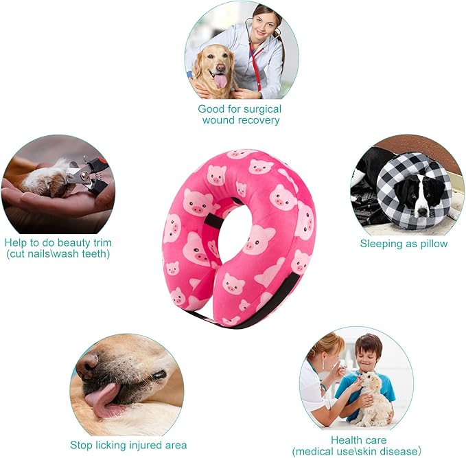 CuteBone Inflatable Dog Neck Donut with Removable Soft Fleece Covers for Small/Medium/Large Dogs and Cats After Surgery GWB01XL-PawvioPets