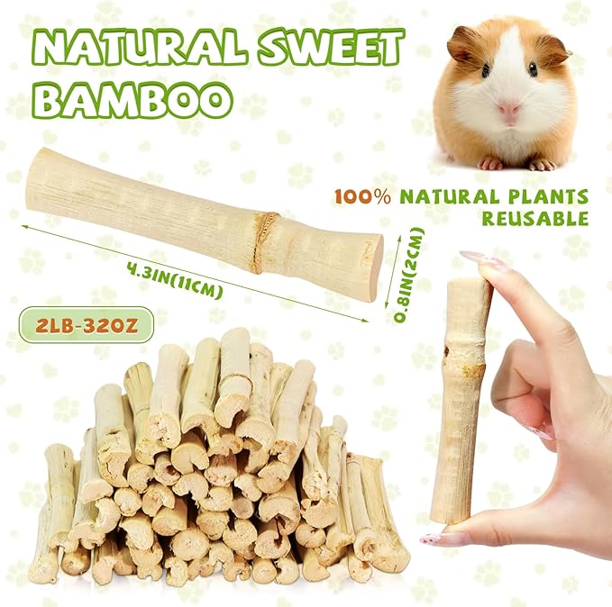 2lb Natural Sweet Bamboo Chew Toys for Small Pets - Organic Molar Sticks with Xylose & Vitamins for Rabbit, Guinea Pig, Hamster - Dental Care & Chewing Entertainment-PawvioPets
