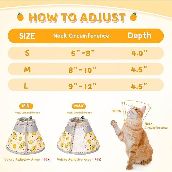 Cat Cone Collar Soft to Stop Licking, Adjustable, Foldable Lightweight Kitten Cones After Surgery Recovery for Cats & Kittens, Cat Cone Alternative (Orange, L)-PawvioPets