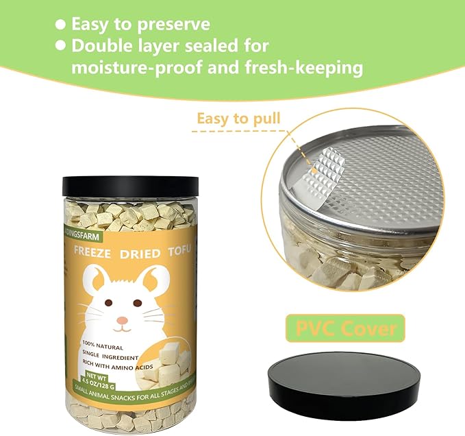 Freeze-Dried Tofu Hamster Treats, Grain-Free & Healthy Chews, High Protein Natural Snacks for Small Pets, Rabbits, Gerbils, Mice Degus, Chinchilla, 4.5 oz Pack-PawvioPets