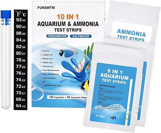 Aquarium Test Strips for Freshwater: 10 in 1 Aquarium Ammonia Test Strips for Fish Tank Ammonia Test Kit for Aquarium Pond - Testing Ammonia Nitrate Nitrite pH,etc-PawvioPets