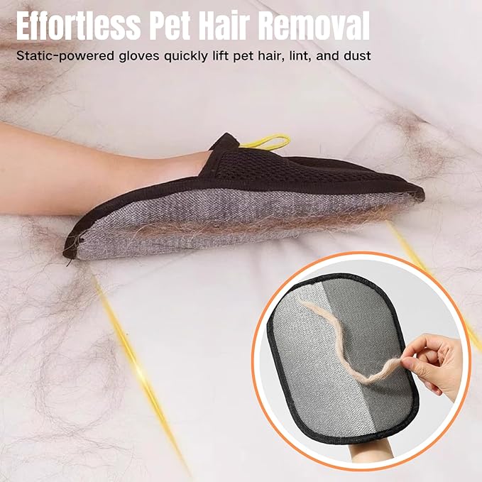 2PCS Pet Hair Removal Glove, 2025 Pet Hair Remover Electrostatic Gloves Washable Reusable Grooming Tool for Cats & Dogs Furniture Bed Sheets Couch Clothes Carpet Car Seat-PawvioPets