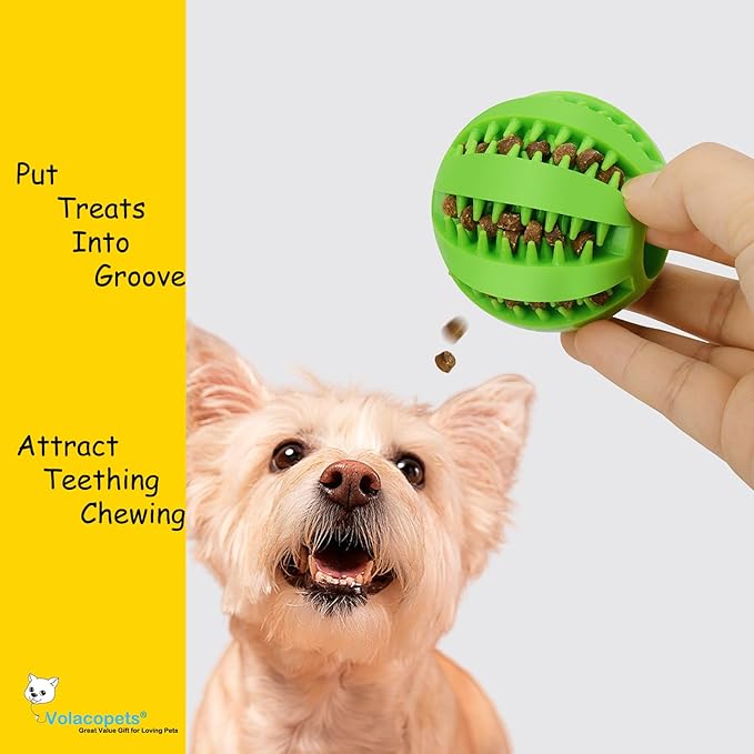 Dog Puzzle Toy, Treat and Dental Balls, Interactive Treat Dispensing Toy for Dogs, Durable Puppy Toys for Teething Small Dogs, Rubber Teeth Balls, Slow Feeder,2 Pack (Small)-PawvioPets