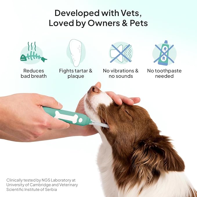 Dog Toothbrush | Innovative Eletrolytic Technology | Improves Oral Health & Reduces Bad Breath | No Vibrations & Silent Teeth Cleaning Brush | No Toothpaste Needed | Dog Teeth Cleaning Kit-PawvioPets