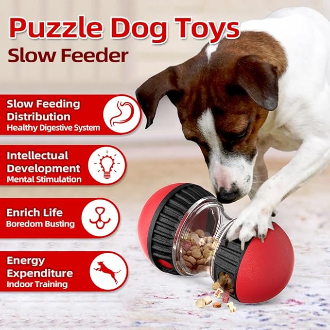 Dog Puzzle Toys, Rolling Treat Dispensing Ball, Brain Stimulation & Slow Feeder, Dog Enrichment Toys to Keep Them Busy (2PCS: Red+Green)-PawvioPets