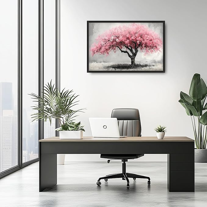 Extra Large Framed Pink Tree Wall Art,Abstract Tree of Life Wall Decor,Pink and Grey Pictures for Living Room,Canvas Print Painting Modern Artwork Bedroom Office Bathroom Home Decor 36L x24W-PawvioPets